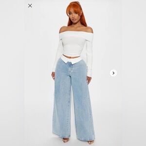 Get Right Non Stretch Fold Over Trouser Jeans - Light Wash